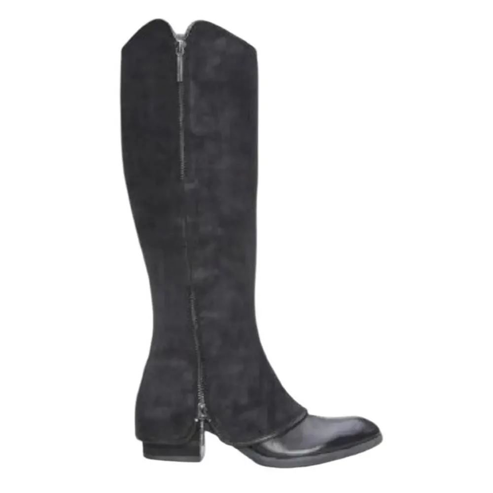 Donald J Pliner Devi6 Tall Black Knee High Riding Moto Biker Leather Boots 6 NIB